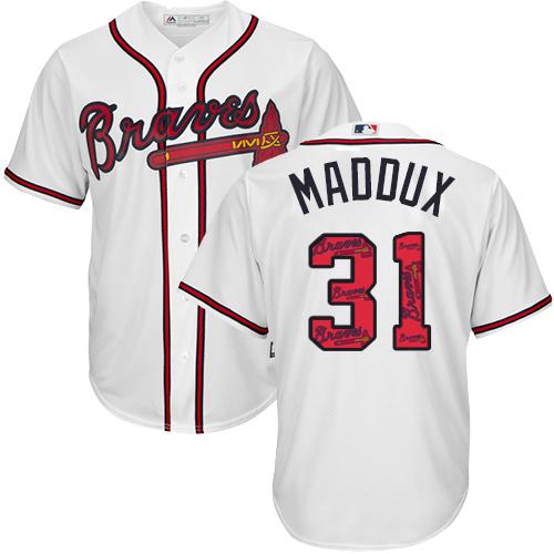 Braves #31 Greg Maddux White Team Logo Fashion Stitched MLB Jersey
